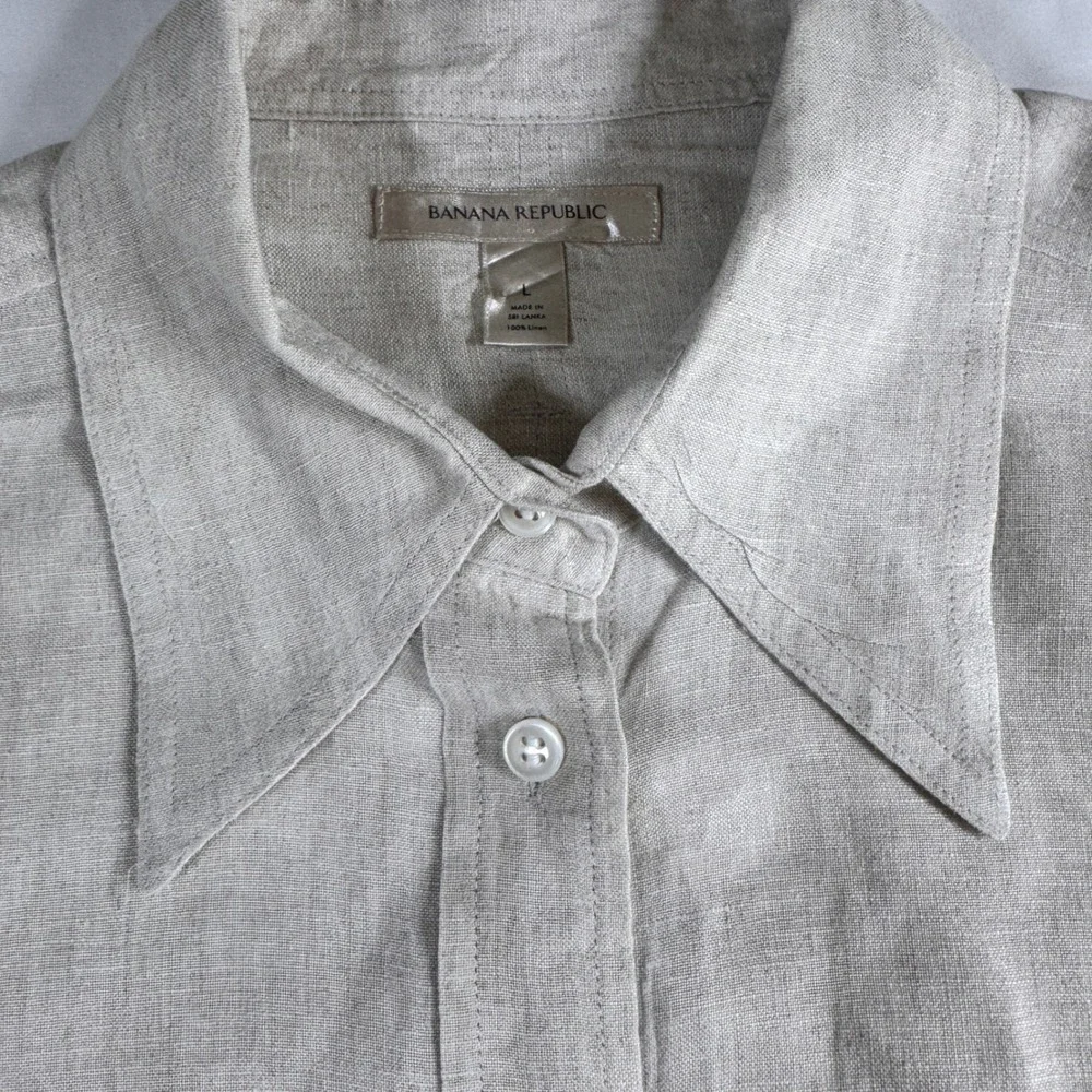 Banana Republic Linen Oversized Shirt Men Large Oatmeal Beige Minimalist Coastal